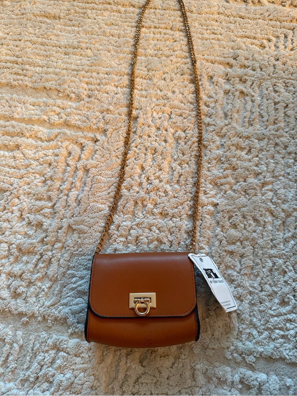 My trendy trailer Tan Chain Shoulder Bag with Gold Hardware